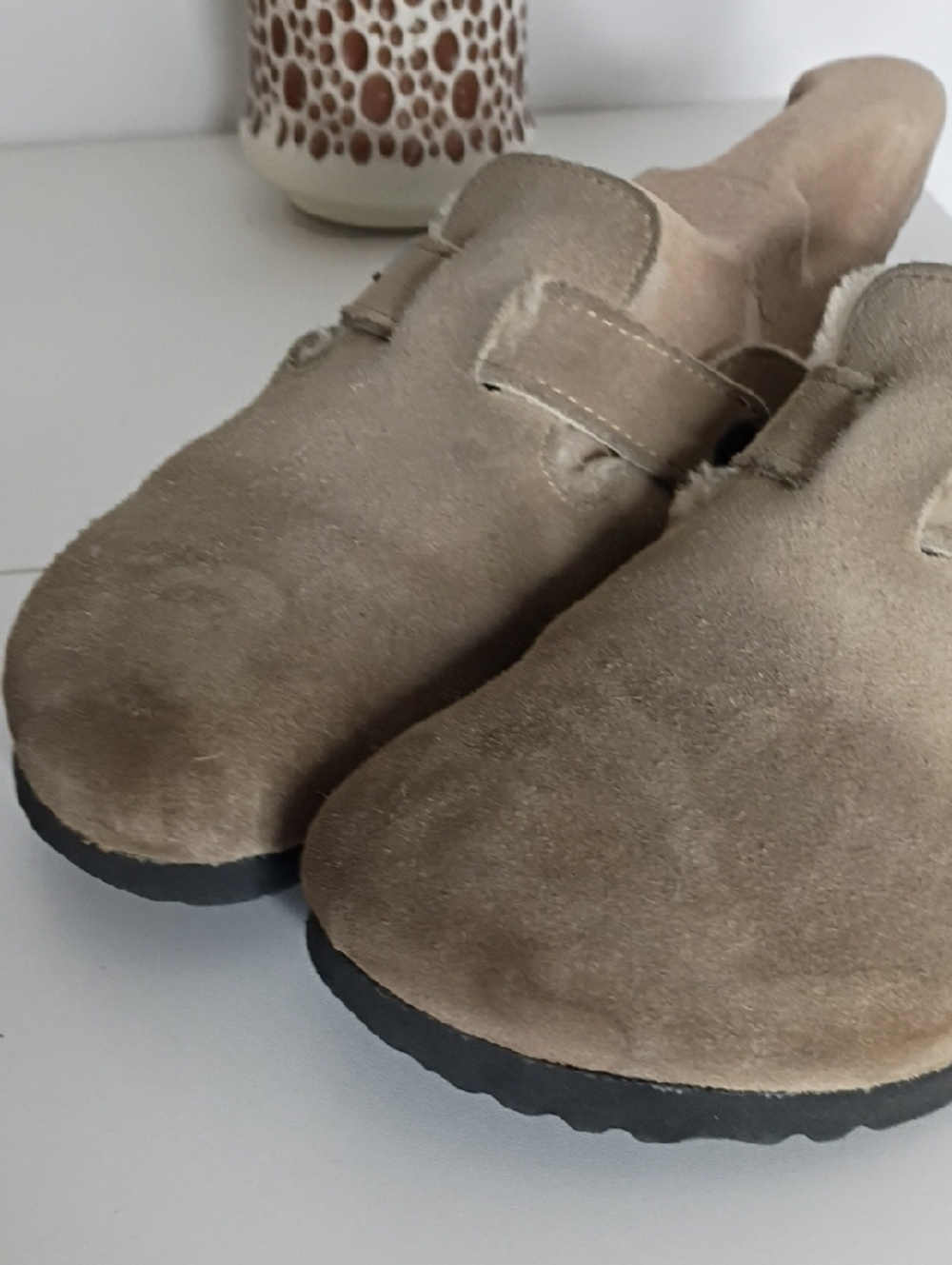 Birkenstock Boston Taupe Suede Clog with Buckle size 38 women's 7 mens 5 Sharpe - Picture 3 of 14